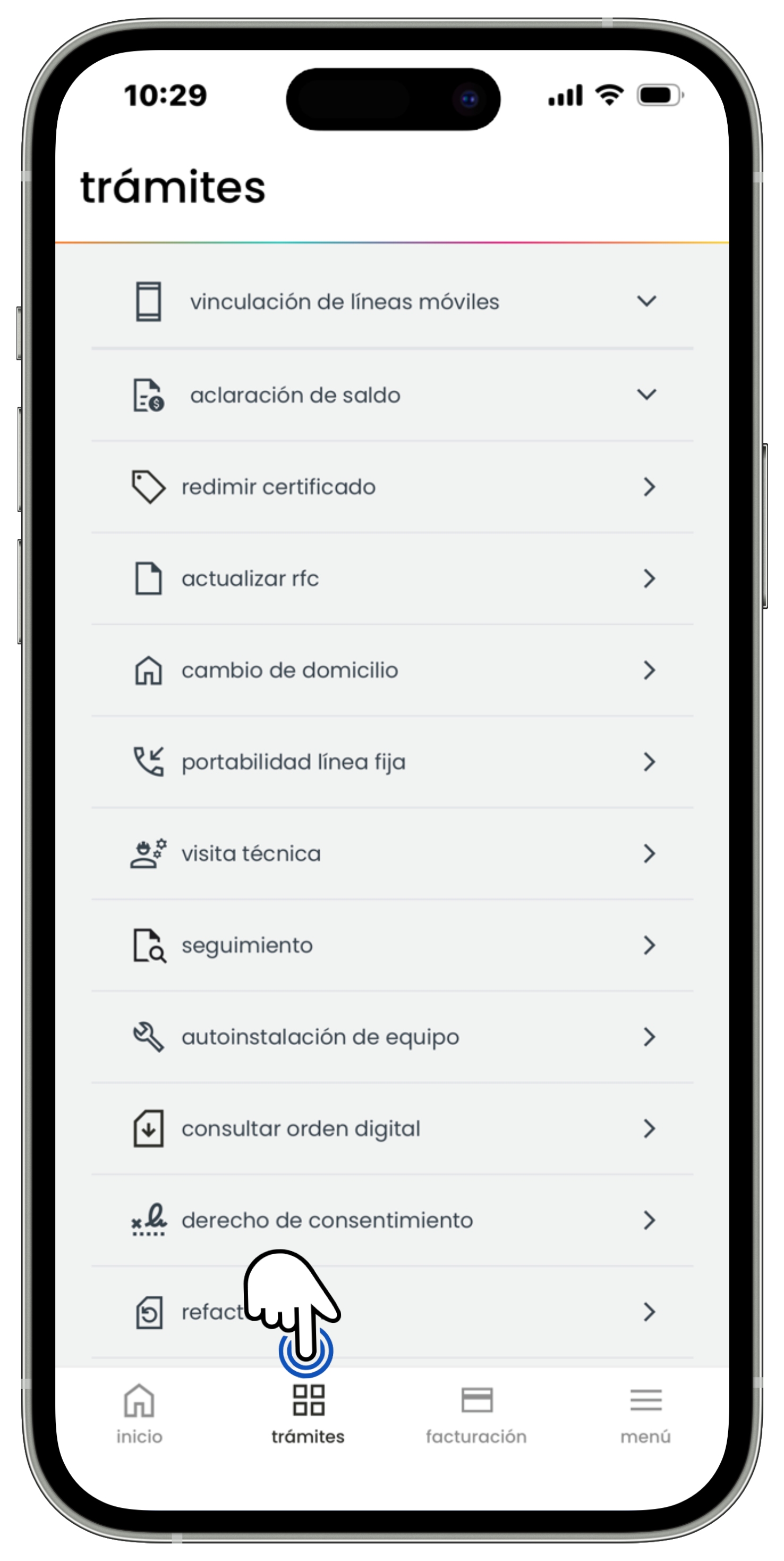 Izzi App - Botón Trámites señalado.jpg