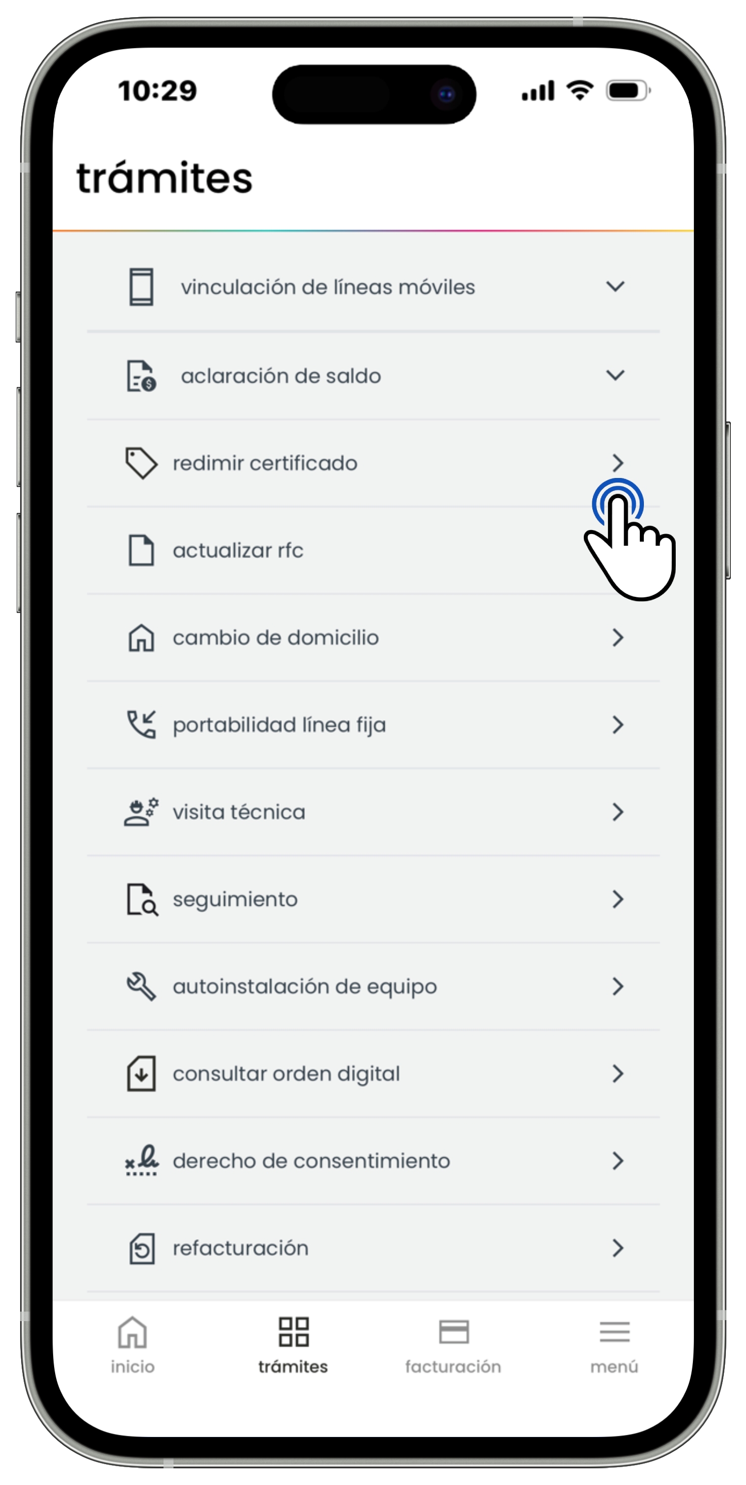Izzi App - Trámites - Opción Redimir certificado.jpg
