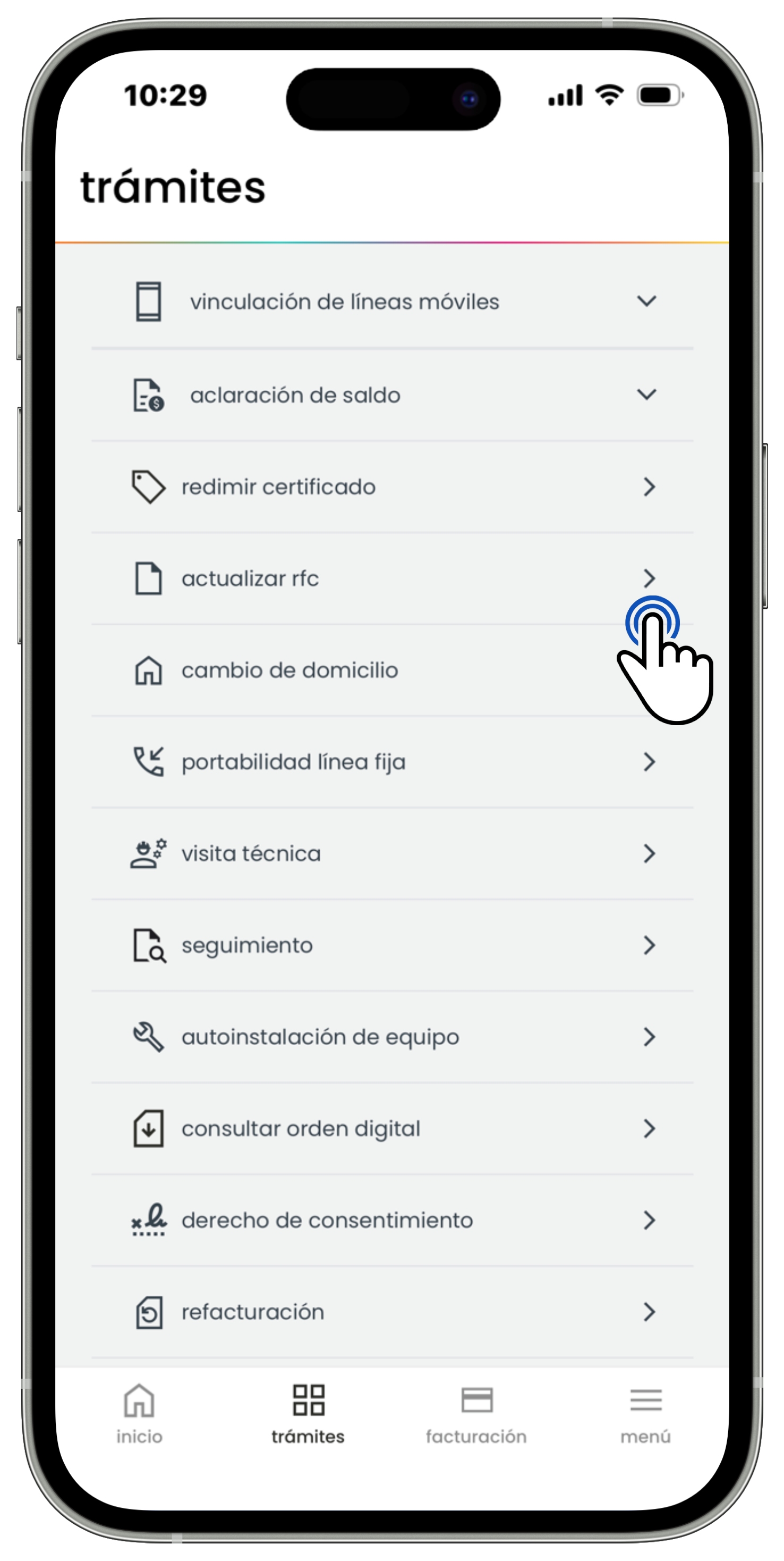 Izzi App - Trámites - Opción Actualizar RFC.jpg