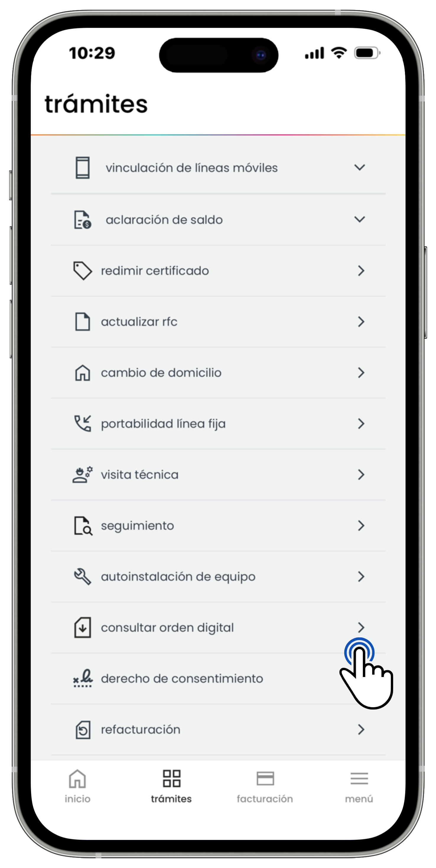 Izzi App - Trámites - Opción Consultar orden digital.jpg