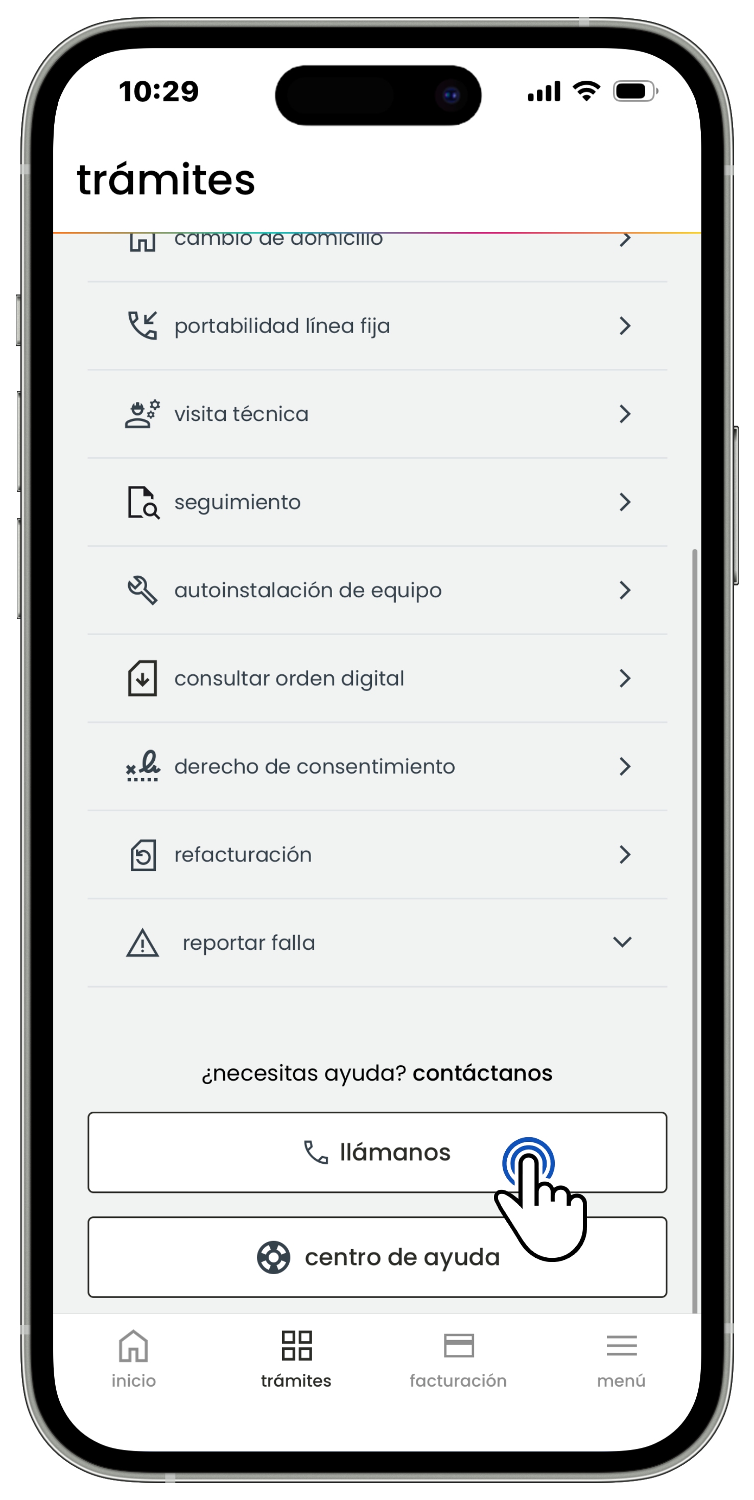 Izzi App - Trámites - Llámanos.jpg