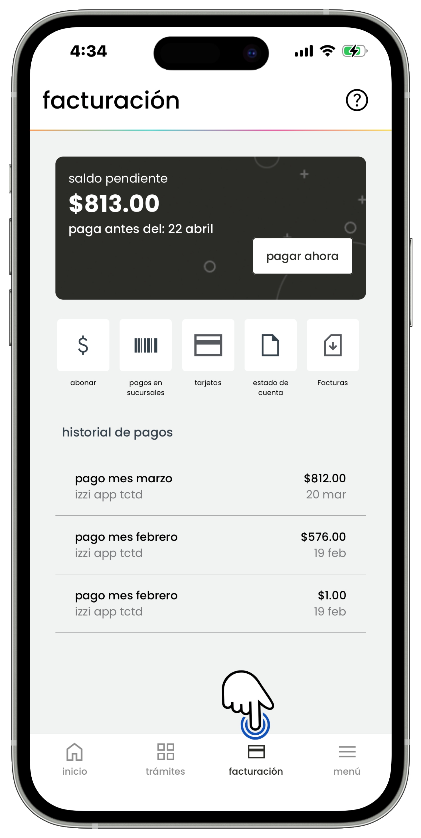 Izzi App - Facturación - Botón señalado.jpg