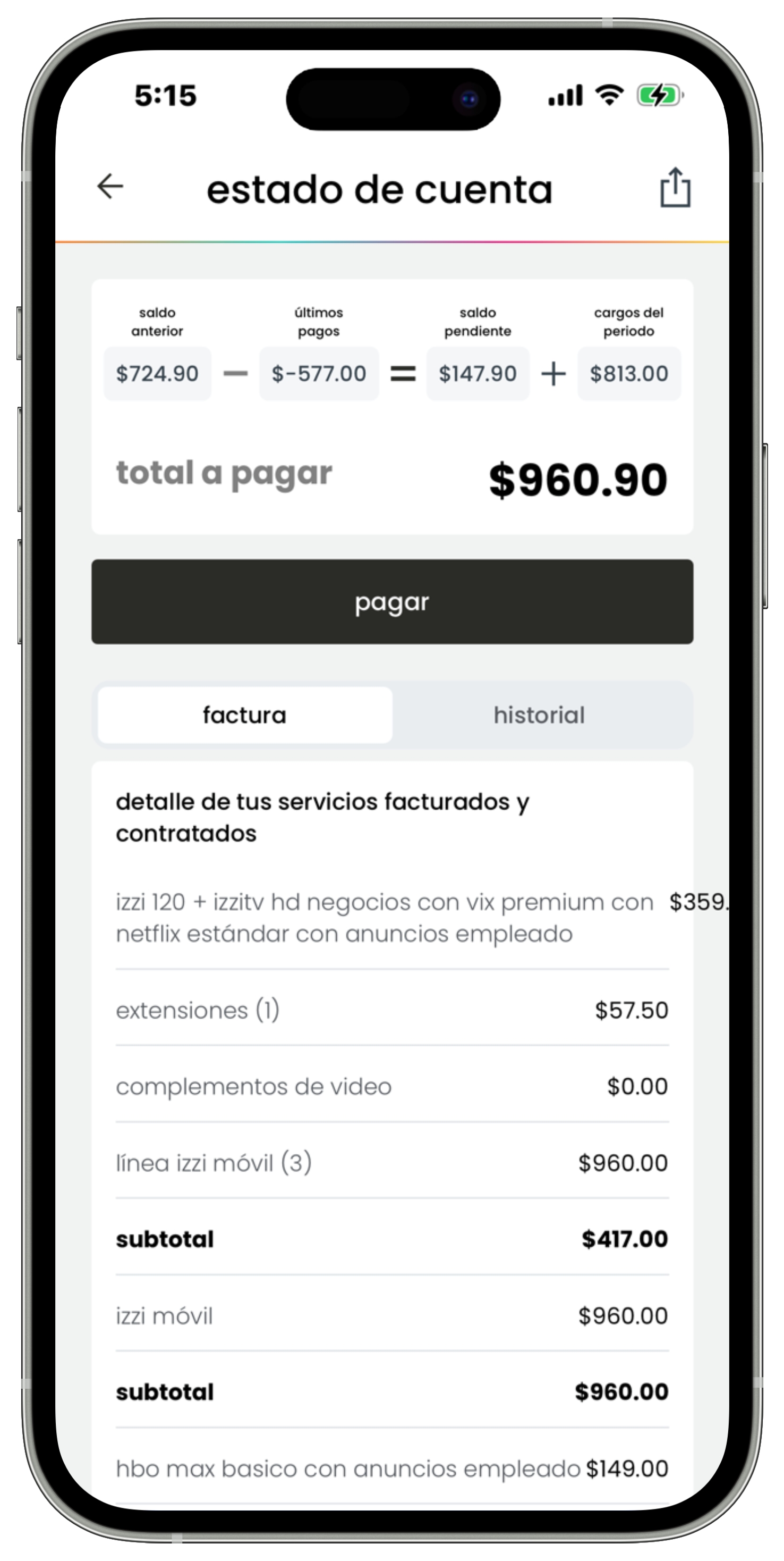 Izzi App - Facturación - Estado de cuenta - Desglose.jpg