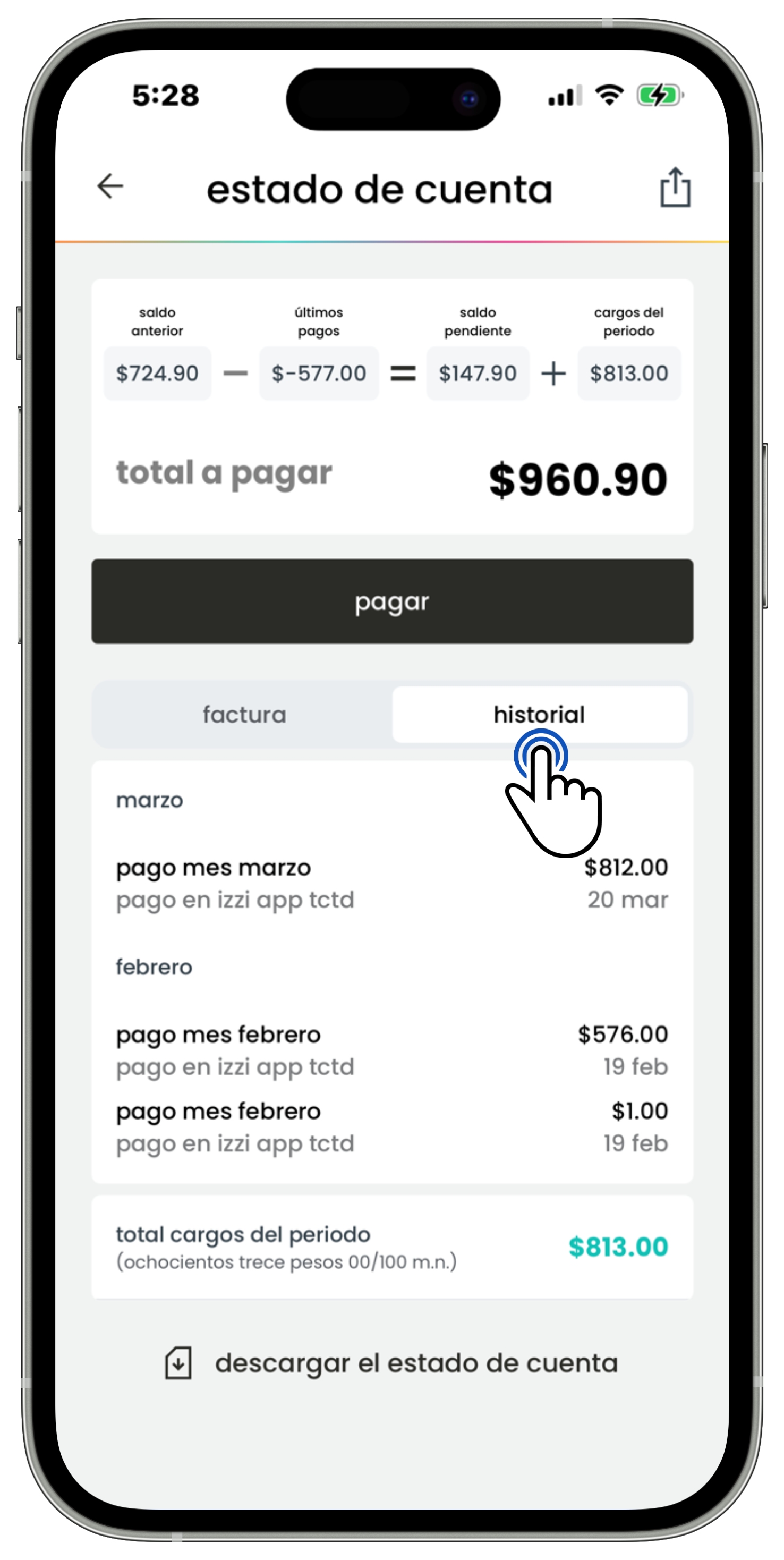 Izzi App - Facturación - Estado de cuenta - Historial.jpg