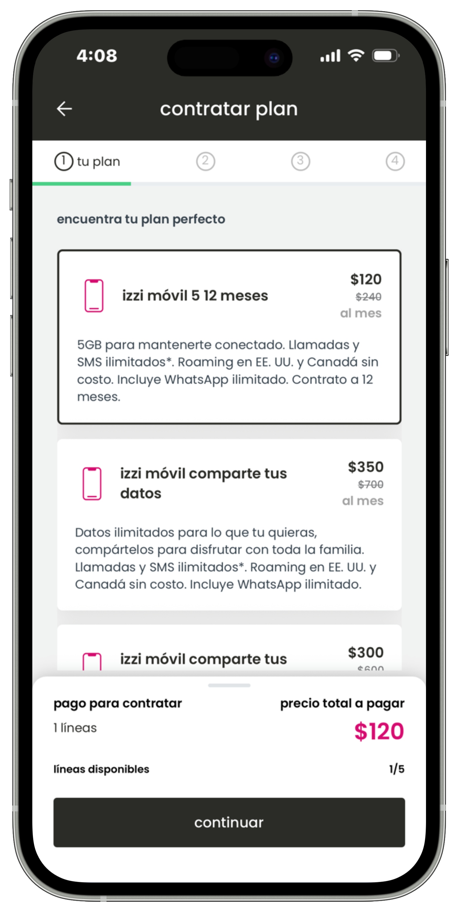 Izzi App - Izzi móvil - Contratar una línea adicional - Planes disponibles.jpg