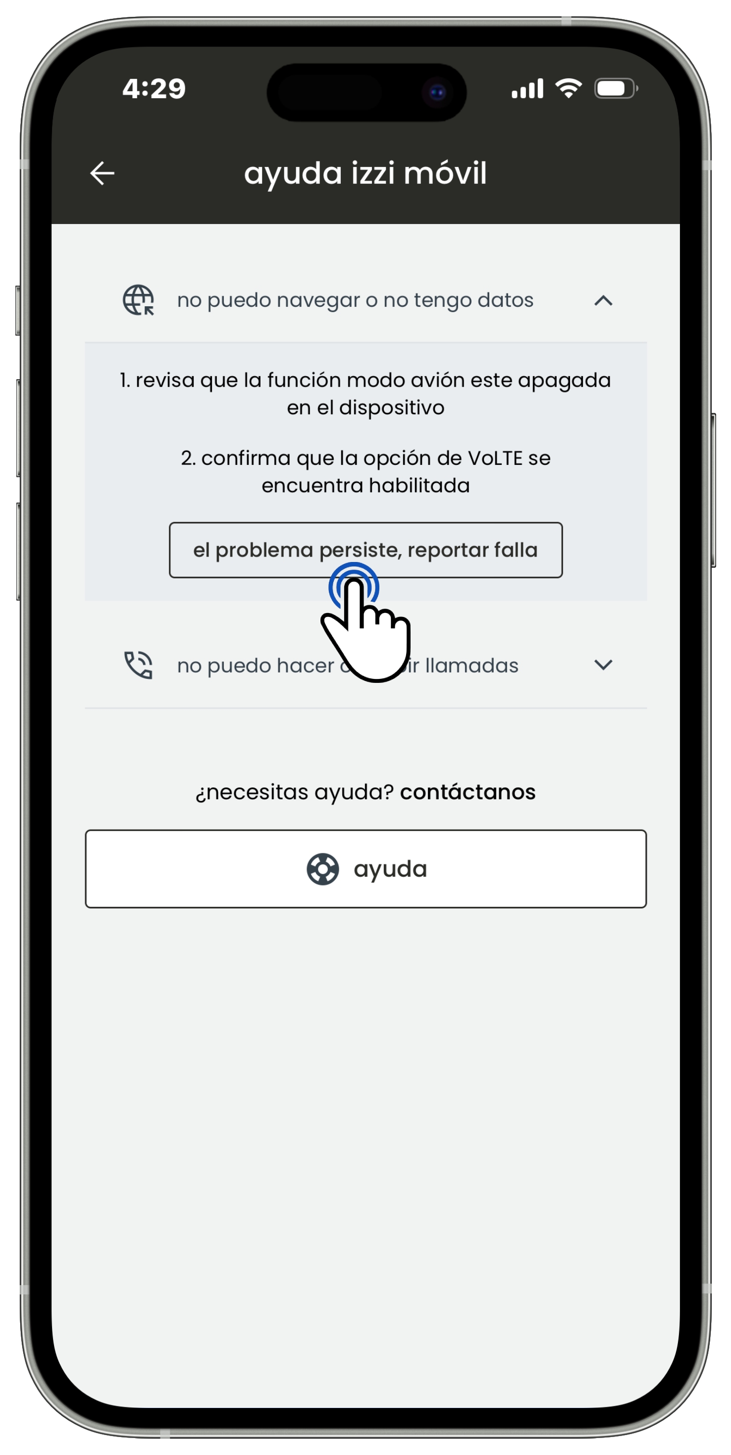 Izzi App - Izzi móvil - El problema persiste, reportar falla.jpg
