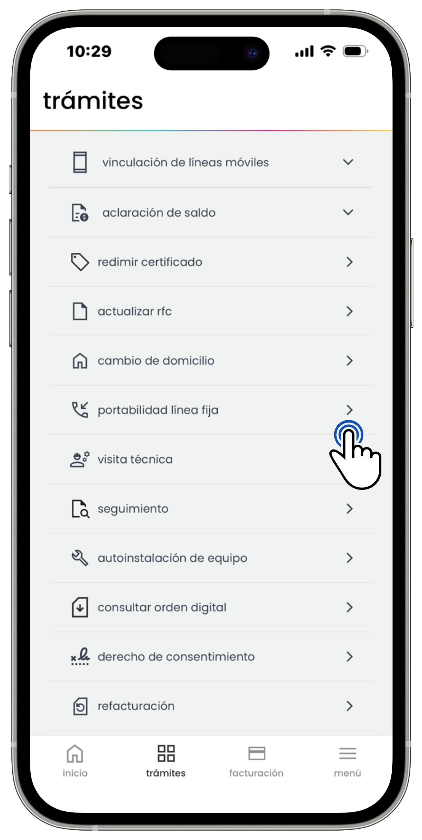 Izzi App - Trámites - Opción Portabilidad línea fija.jpg