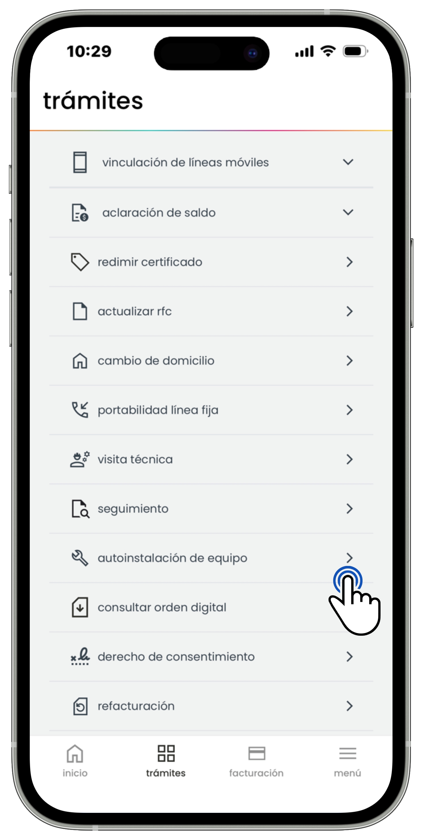 Izzi App - Trámites - Opción Autoinstalación de equipo.jpg