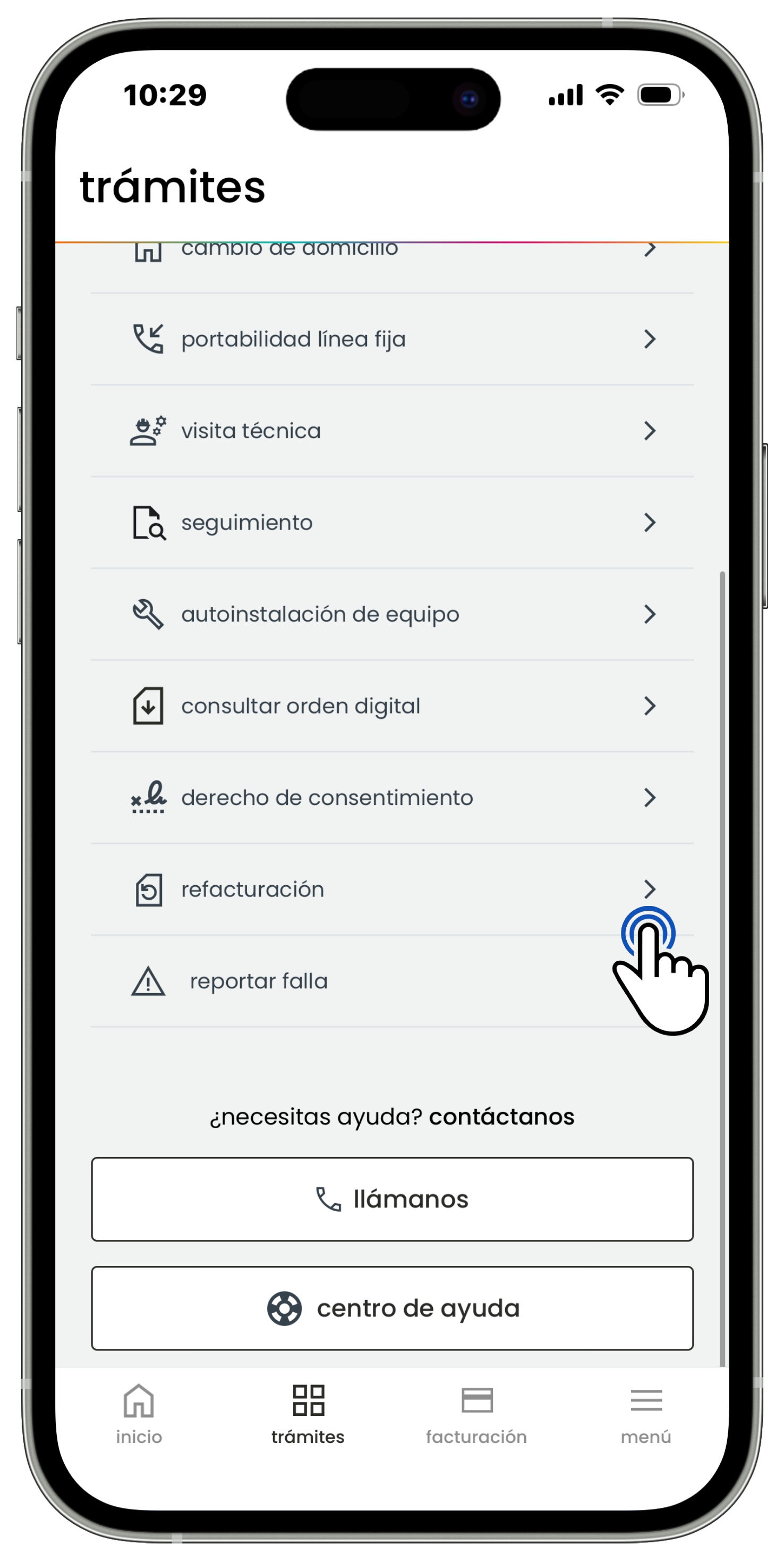 Izzi App - Trámites - Opción Refacturación.jpg