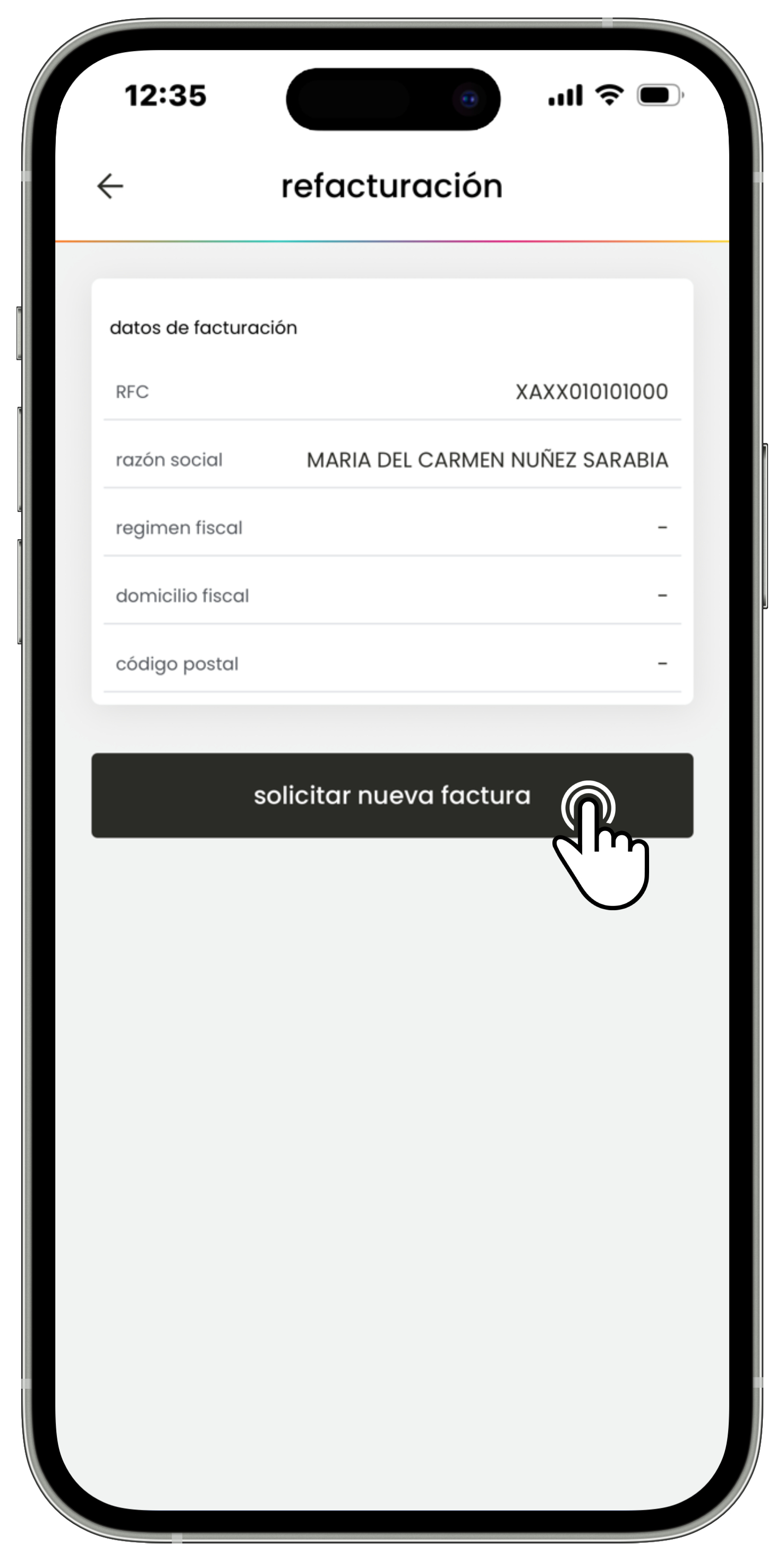 Izzi App - Trámites - Refacturación - Solicitar nueva factura.jpg