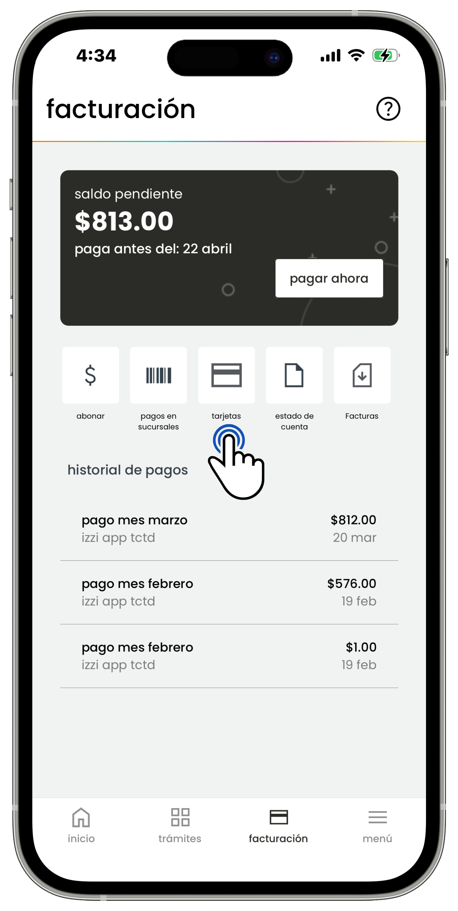 Izzi App - Facturación - Botón Tarjetas.jpg