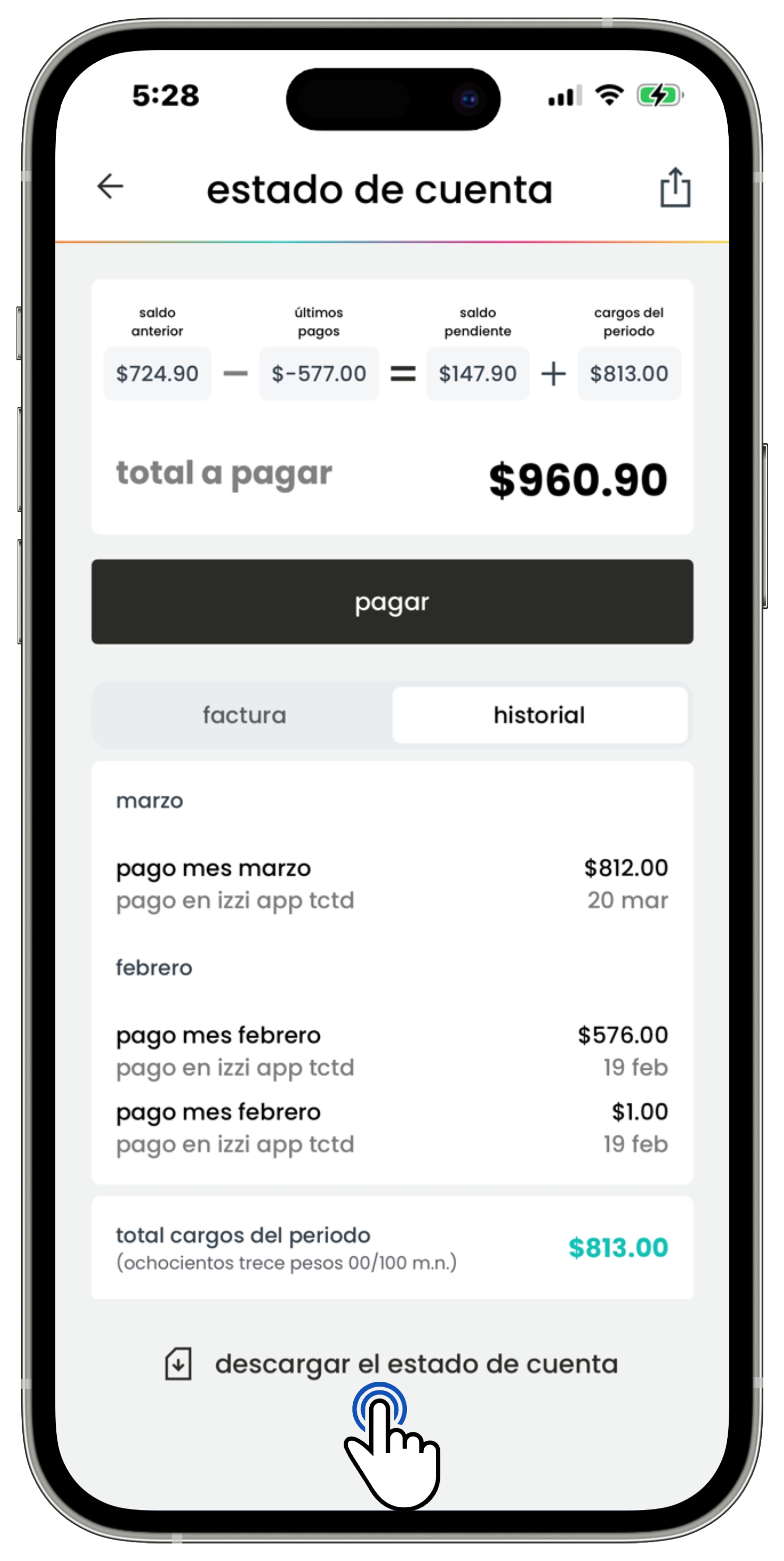 Izzi App - Facturación - Estado de cuenta - Historial - Descargar estado de cuenta.jpg