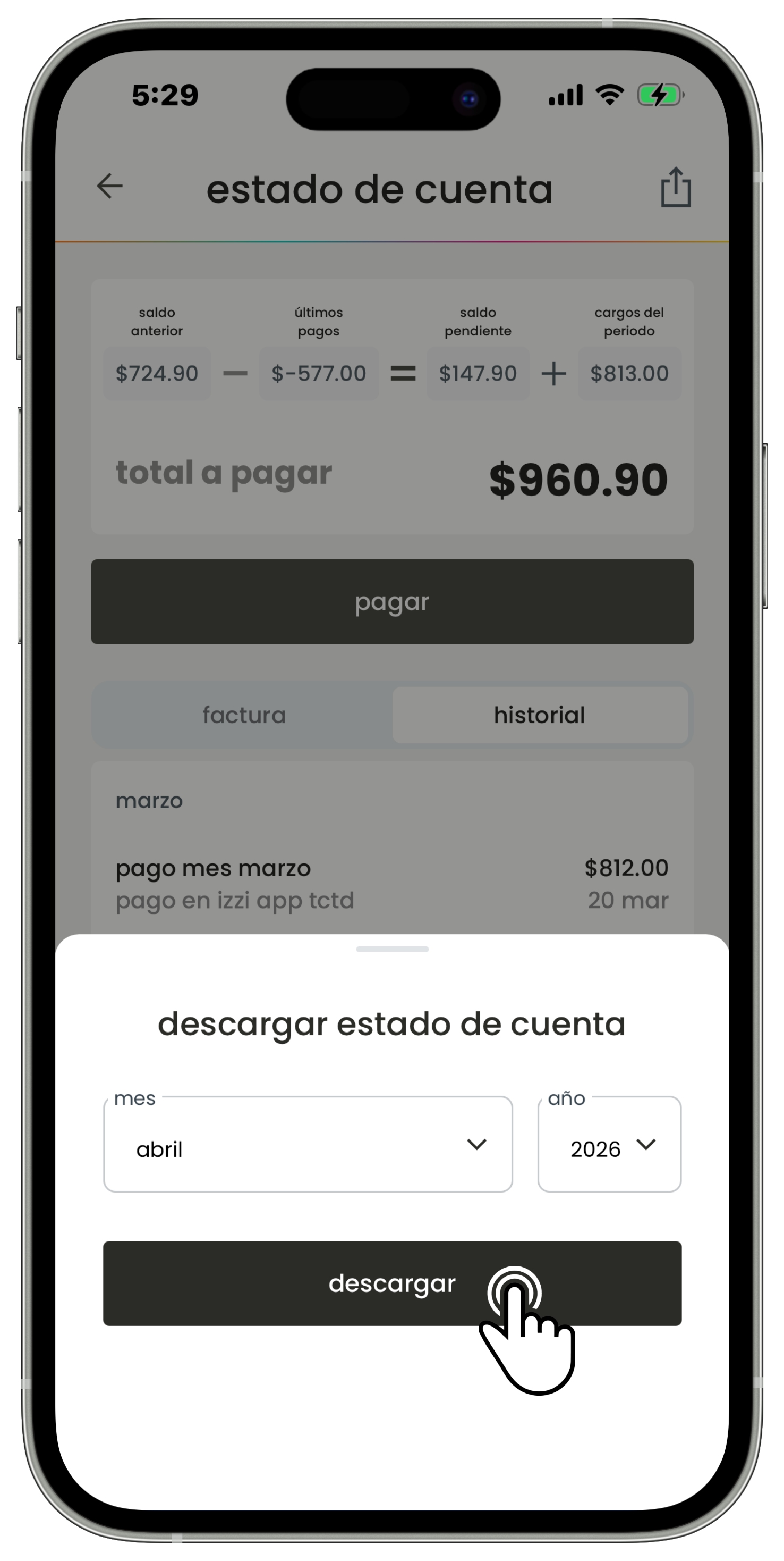 Izzi App - Estado de cuenta - Historial - Descargar.jpg