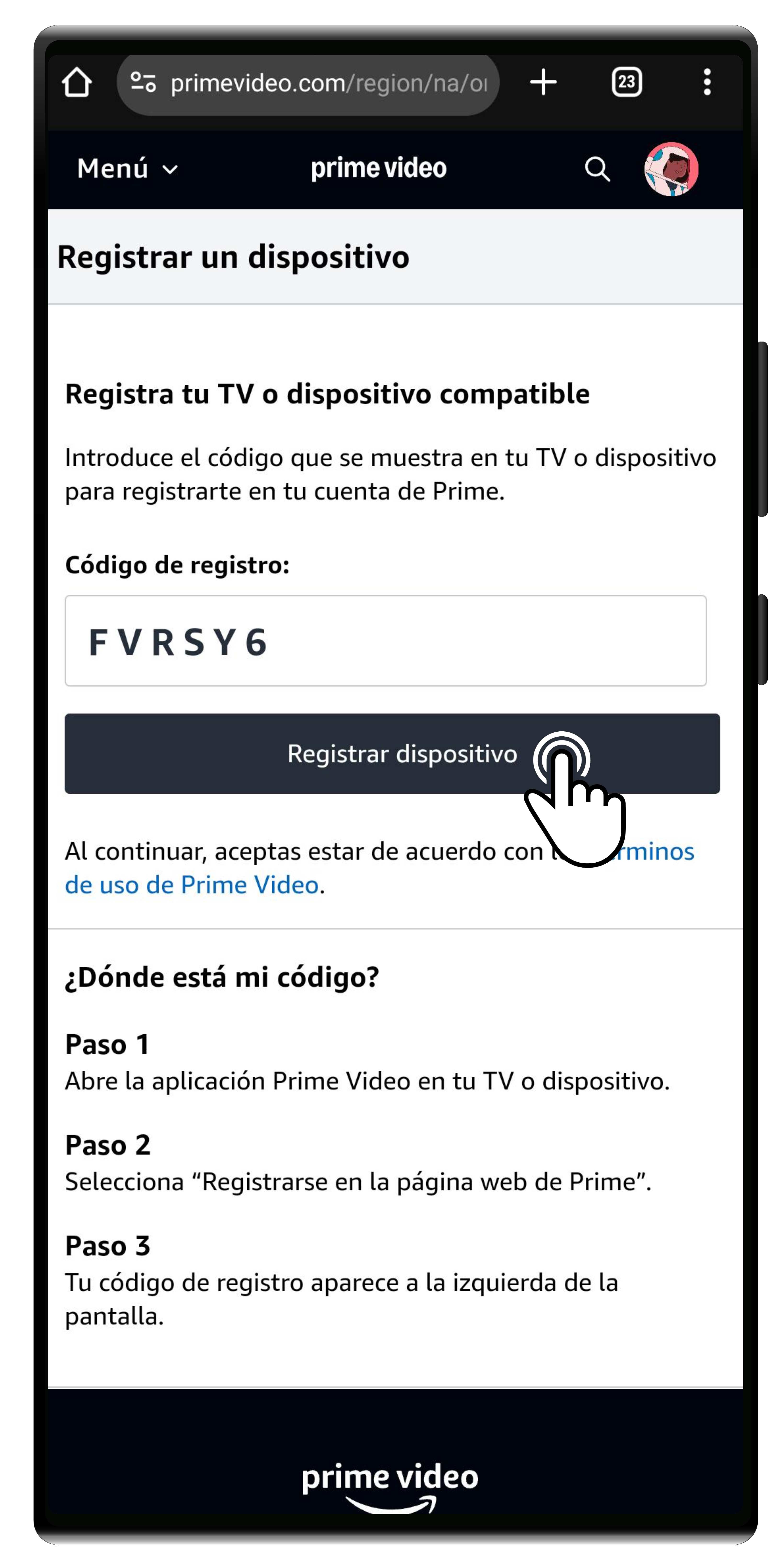 Registrar dispositivo amazon video online